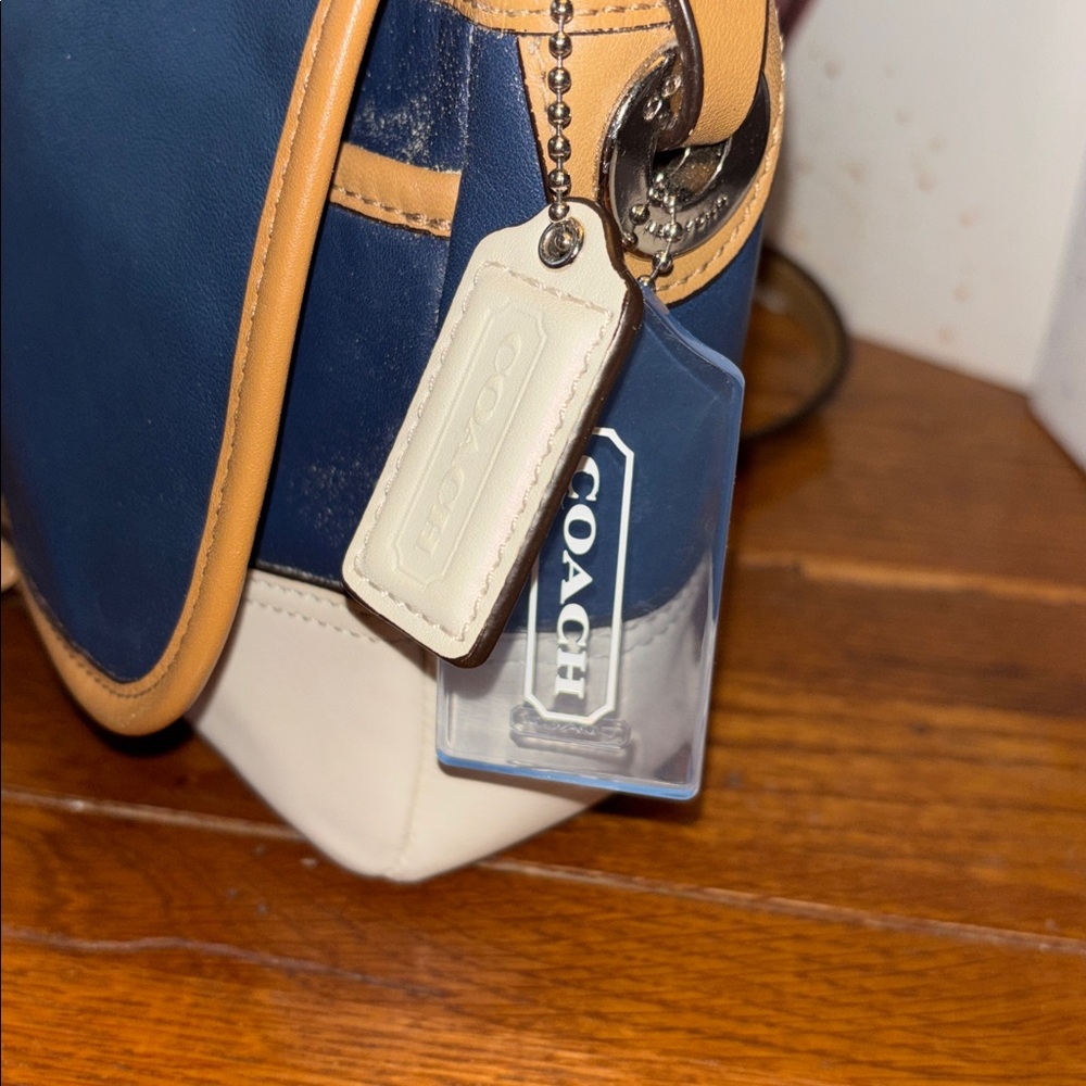 Coach Navy, White & Tan Leather Crossbody Bag - Picture 2 of 12